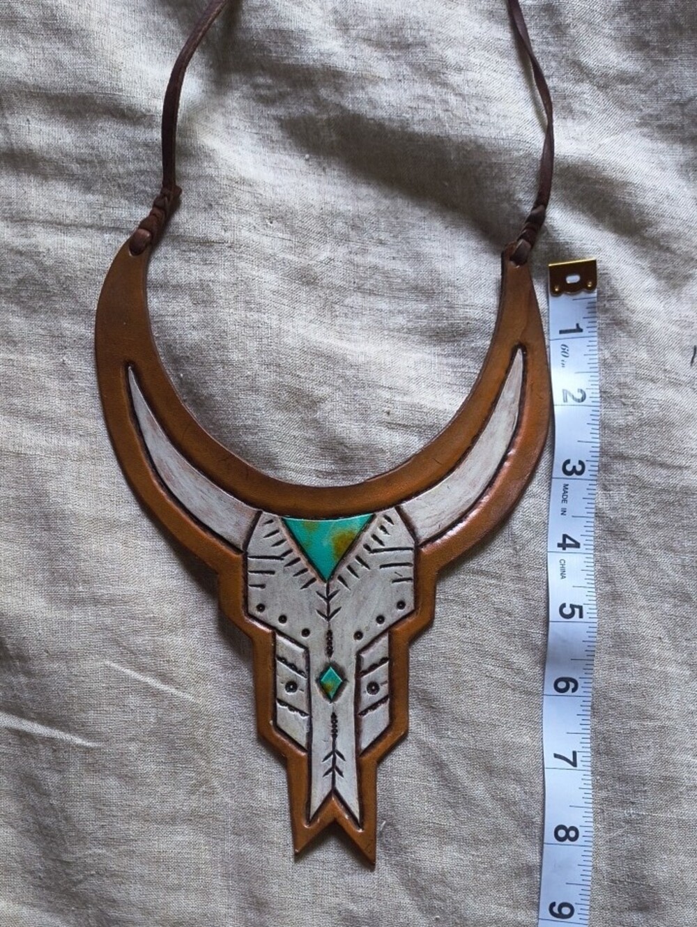 Handmade Allie Falcon Steer Skull Necklace Genuine Leather Limited Edition - Picture 6 of 12